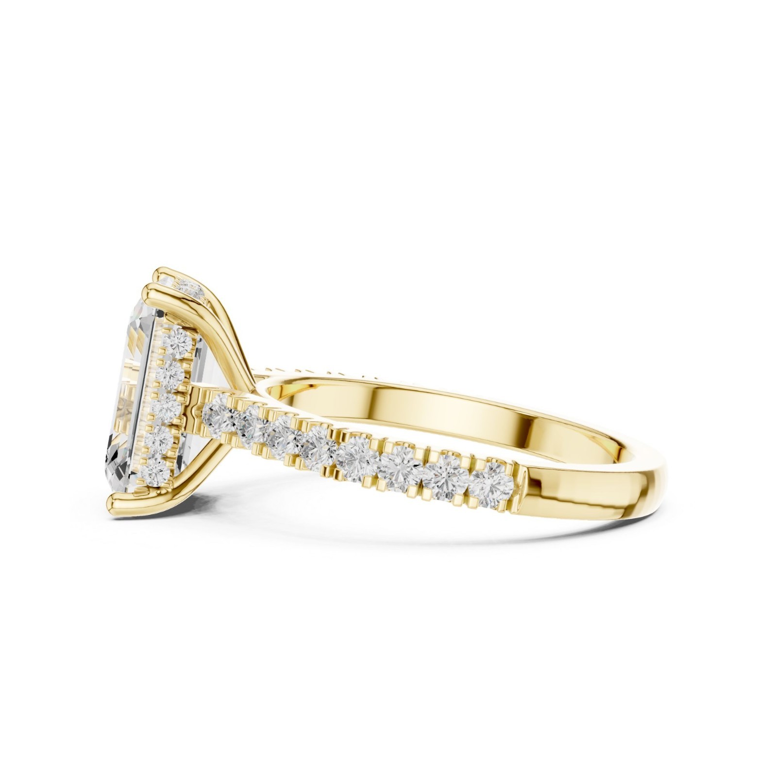 Emerald Cut Lab Grown Diamond Hidden Halo Solitaire Engagement Ring