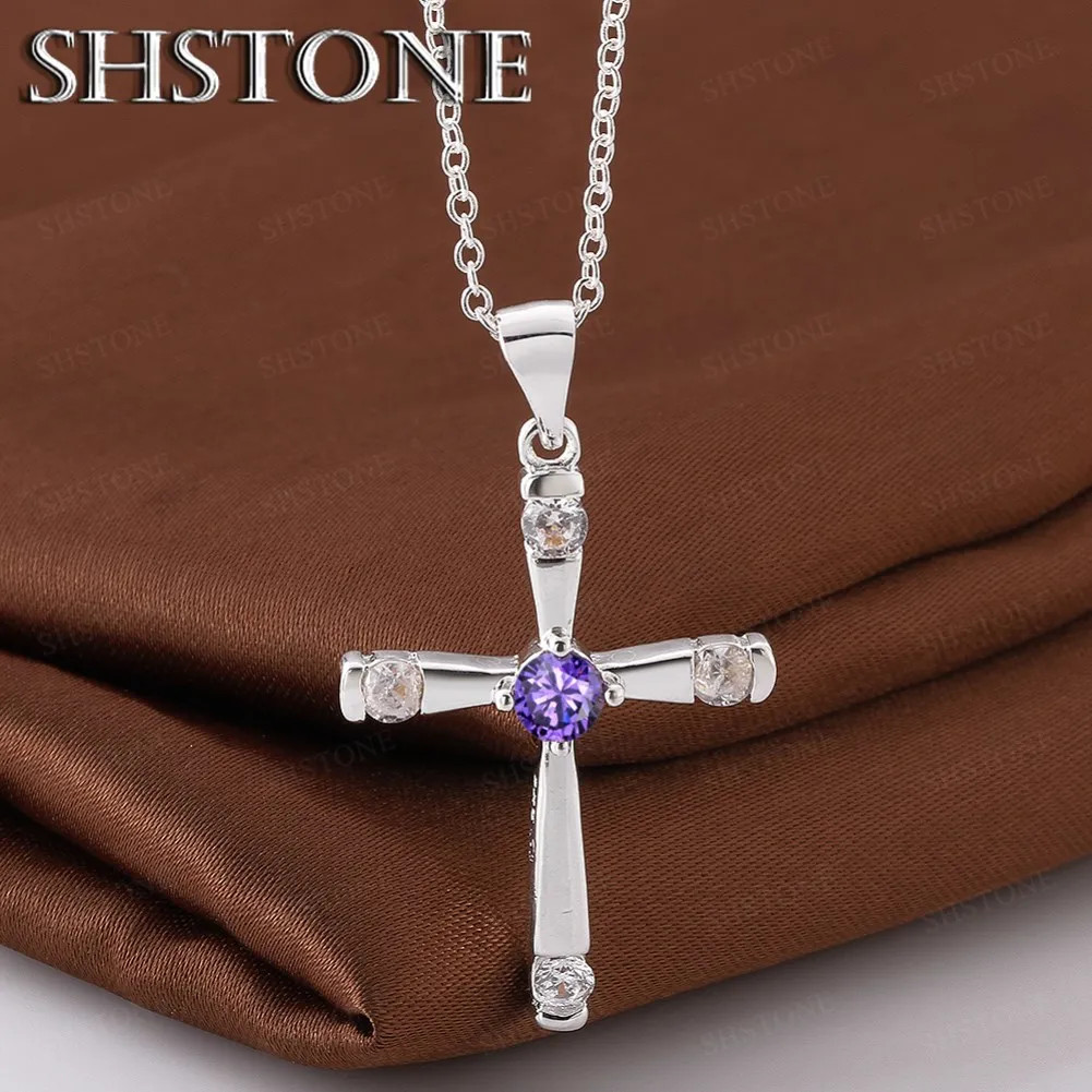 Classic charms 925 Sterling Silver cross Pendant Crystal Necklace Women Jewelry