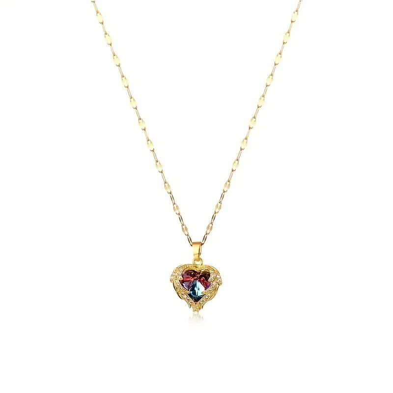 Love 18K Gold Plated Heart Pendant Necklace Fashion Women Unique Stainless Steel
