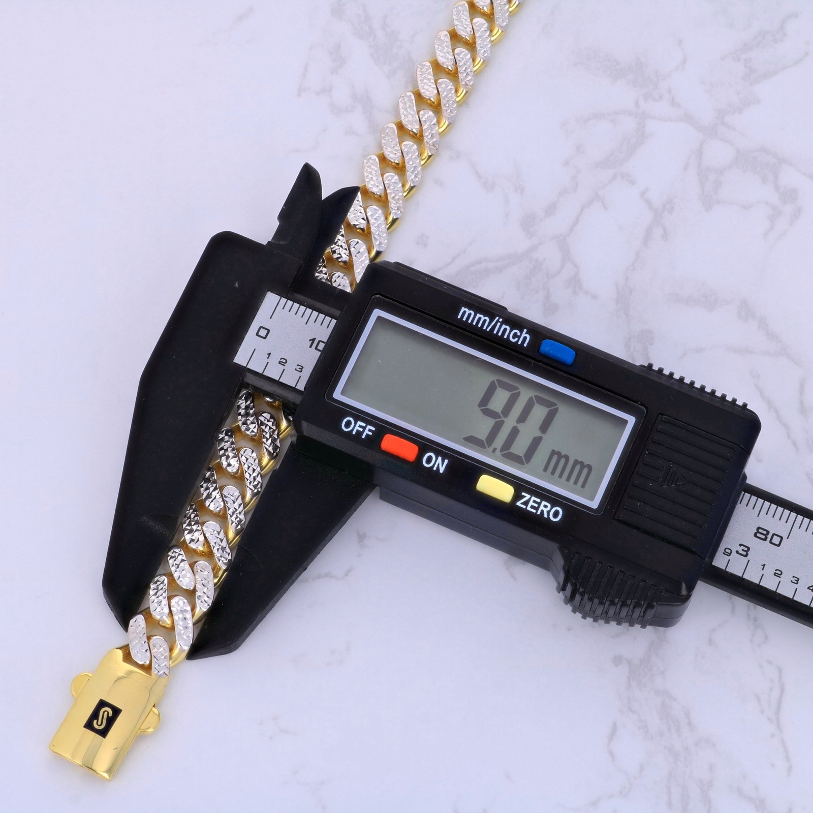10K Yellow Gold Miami Cuban 9mm Monaco Diamond Cut Pave Chain Bracelet 7″- 9″