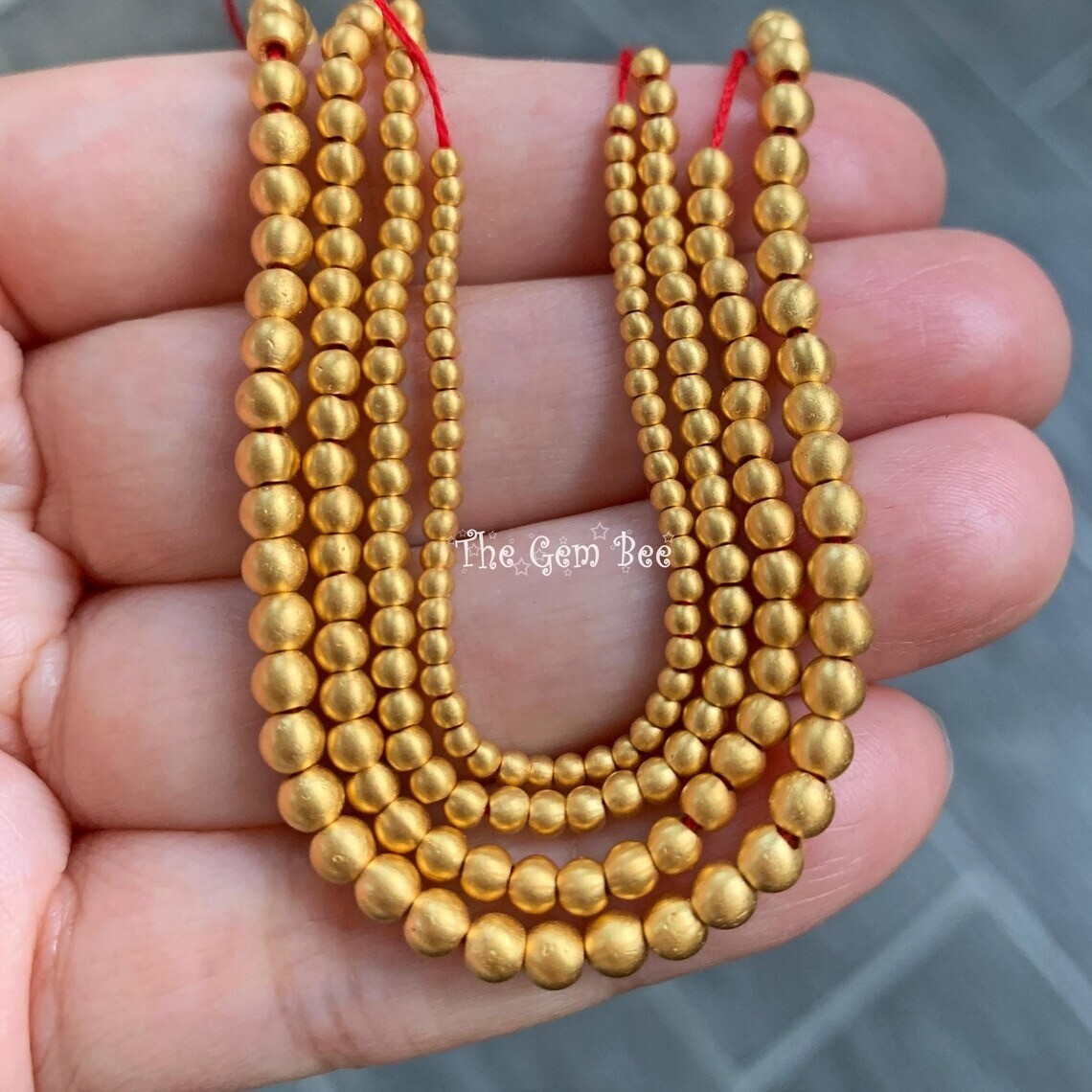 18k Yellow Gold 2/2.5/3/3.5mm Matte Finish Handmade Off Round Spacer Bead (10)