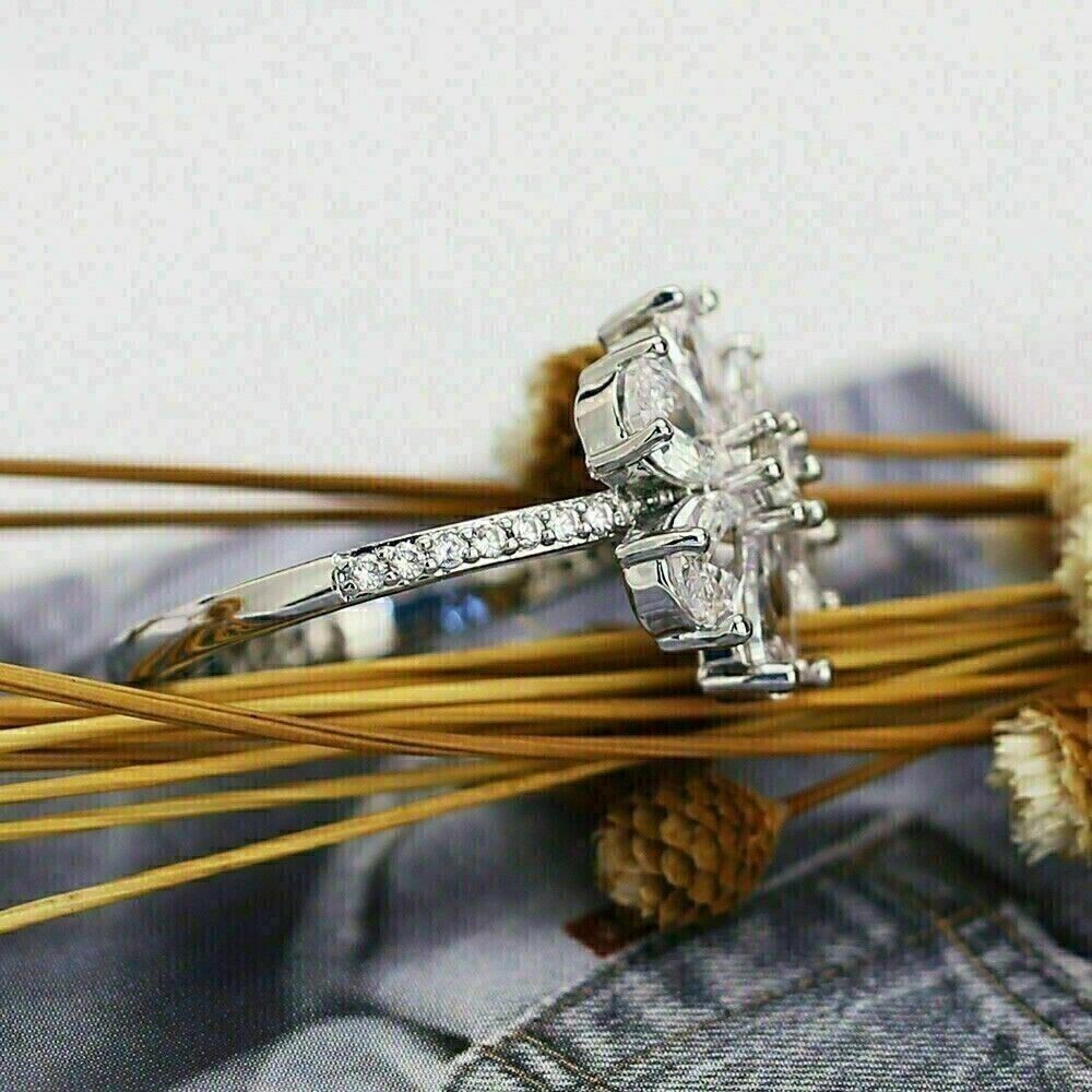 2 Ct Pear Lab Created Diamond Women’s Flower Wedding Ring 14K White Gold Plated