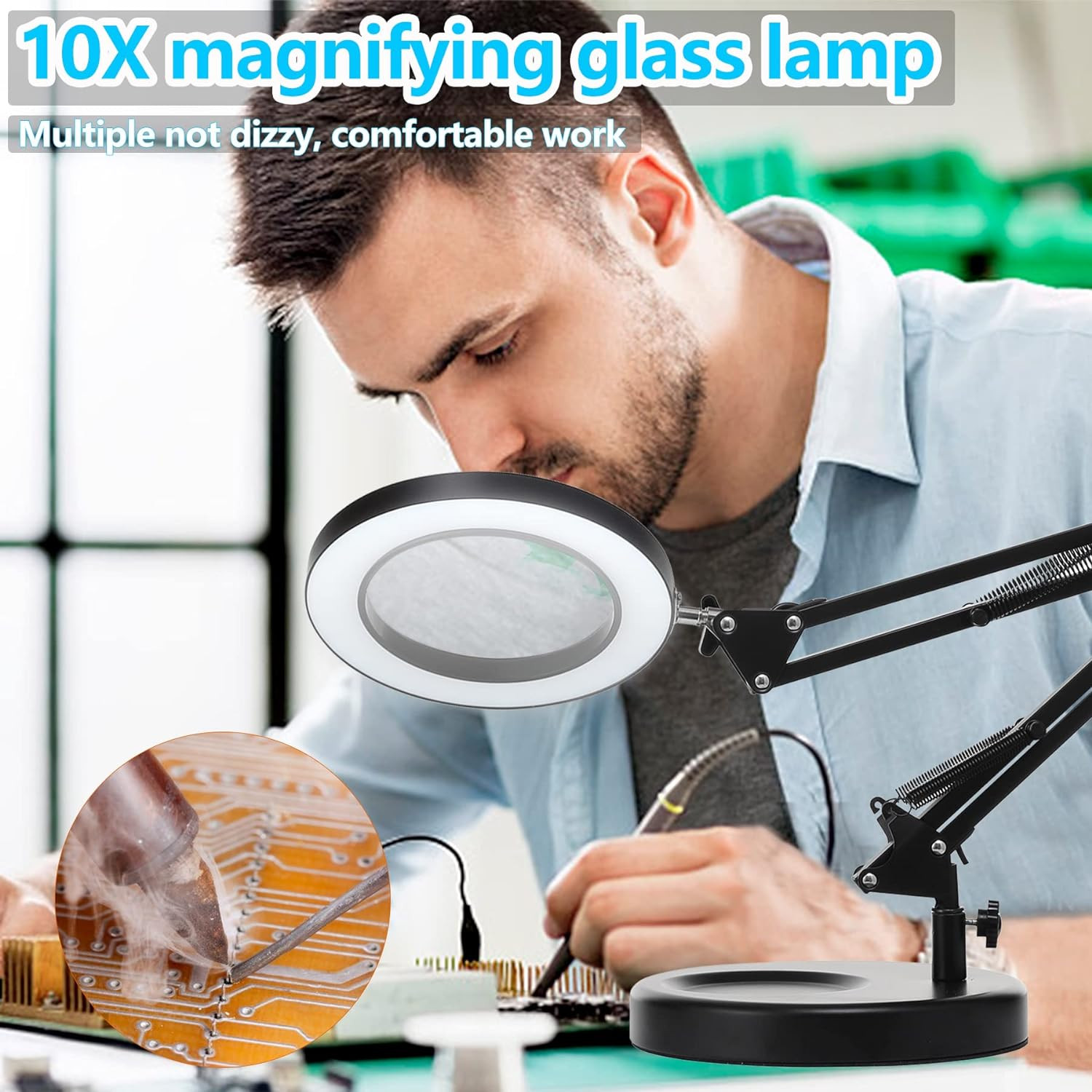 10X Magnifying Glass with Light and Stand, 2-In-1 Stepless Dimmable LED Desk Lam