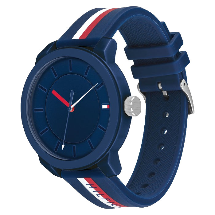 TOMMY HILFIGER DENIM 1791746 BLUE DIAL MULTICOLOR SILICONE STRAP 44MM MENS WATCH