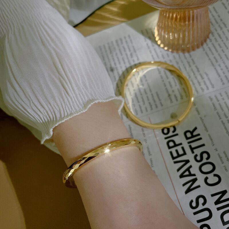 4/6mm Woman 18k Gold Plated Stainless Steel Rhombus Polish Bracelet Bangle Cuff