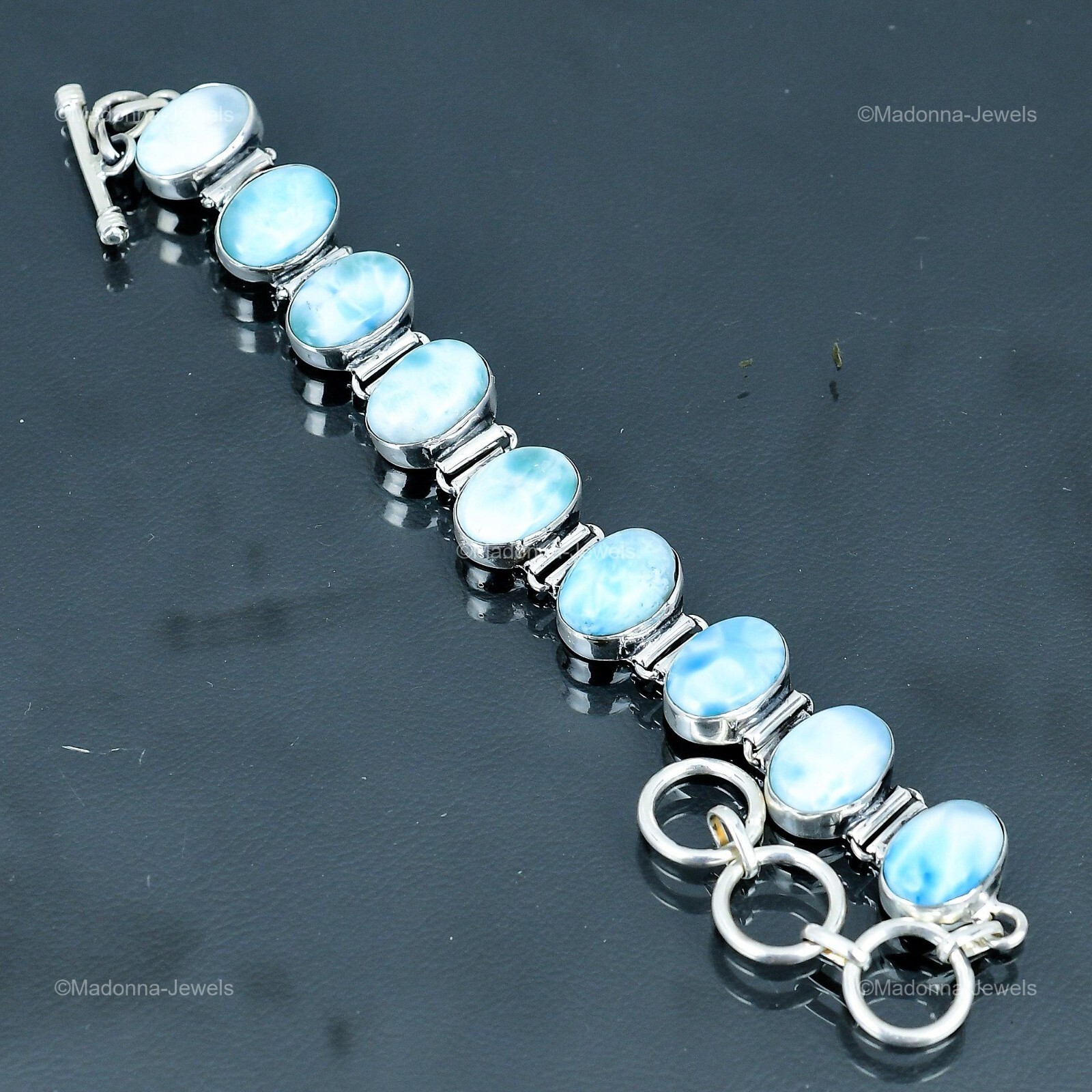 Memorial Day Sale Larimar Gemstone Sterling Silver Chain Throat Chakra Bracelet