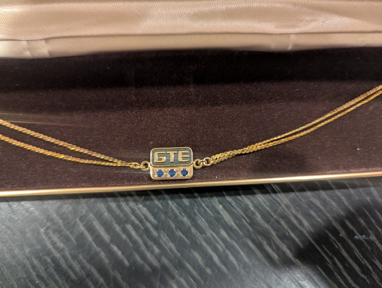 Never Worn – Vintage GTE 10K Gold Filled ID Bracelet with 3 Blue Stones