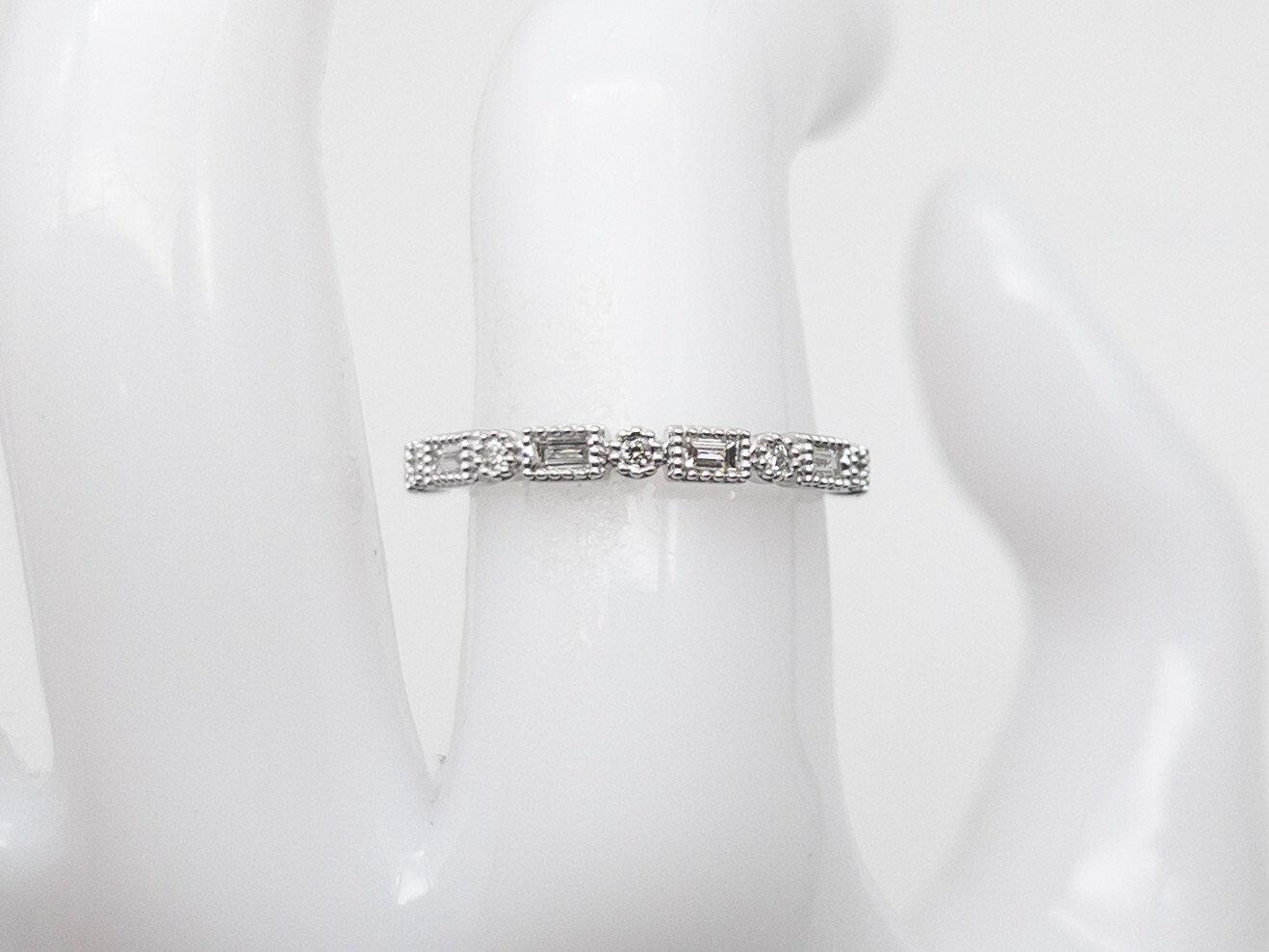NEW $2400 .75ct VS H Baguette Round Diamond 14k White Gold Wedding Band Ring