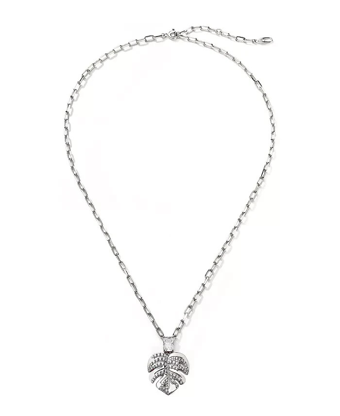 Eliot Danori Silver Tone Pave Leaf Drop Necklace 18″L NWT $88