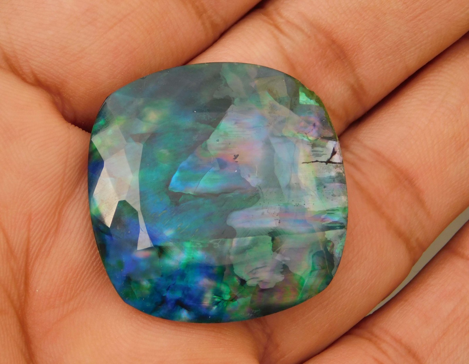 48.60cts. Huge Natural Cushion Canadian Fire Ammolite Loose Gemstone