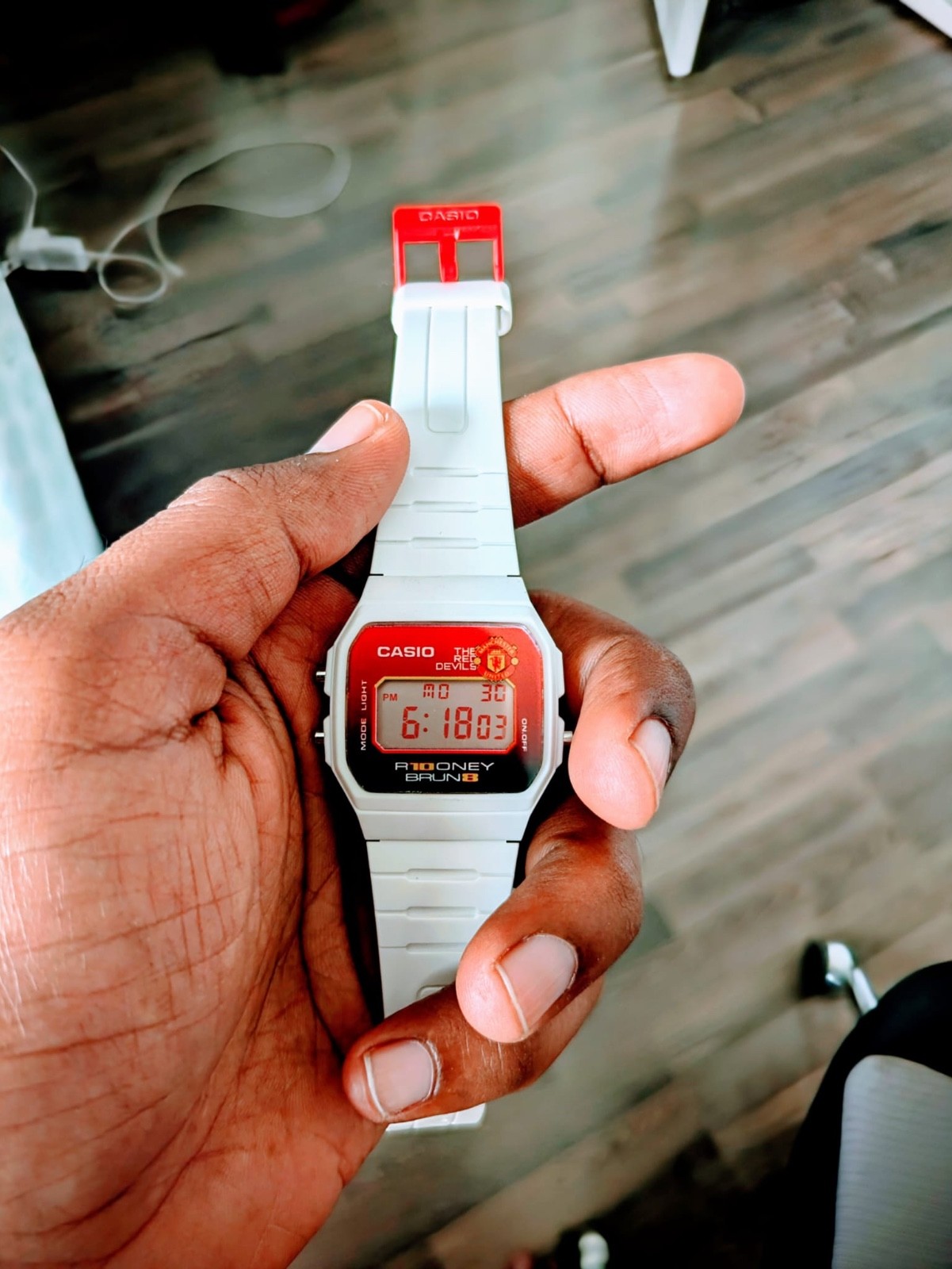 Casio F91W Custom Manchester United Watch Red Devils Rooney Bruno White Strap