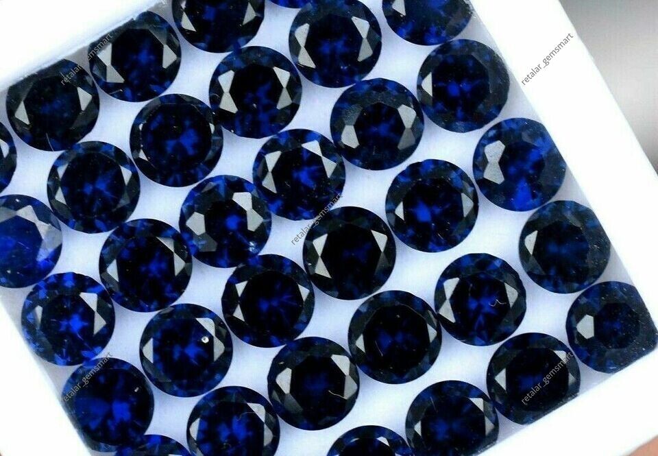 CERTIFIED Blue Sapphire 30 Pcs Natural Ceylon Round Cut Loose Gemstone Lot 6 MM