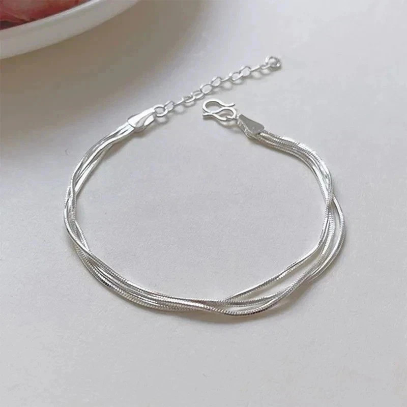 Women’s 925 Sterling Silver Multilayer Snake Chain Foot Ankle Bracelet New USA