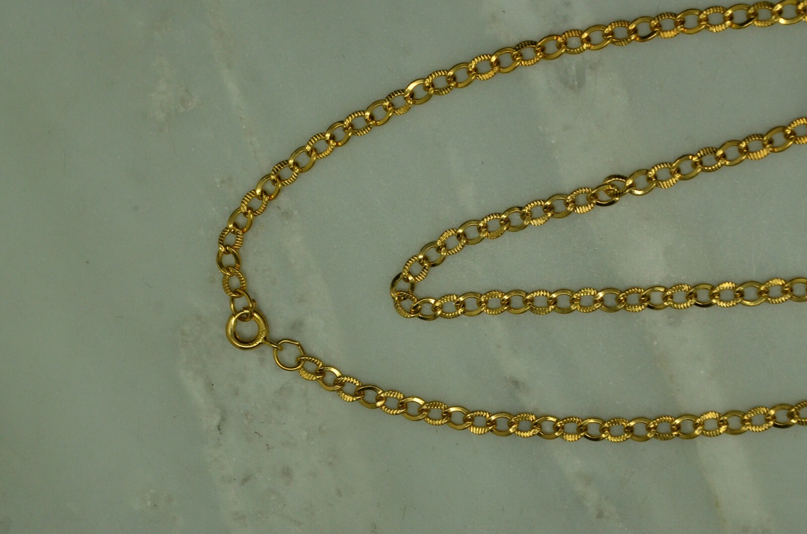 15″ YELLOW GOLD FILLED CURB CHAIN NECKLACE 3mm -ALTERNATING ETCHED LINKS