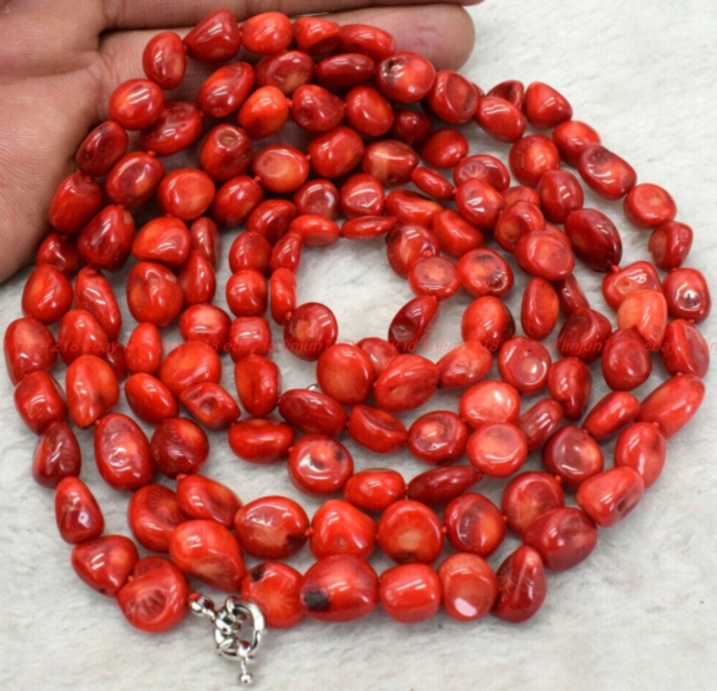 Natural 8x10mm Red Coral Irregular Gemstone Beads NeckLace Long 18-100in