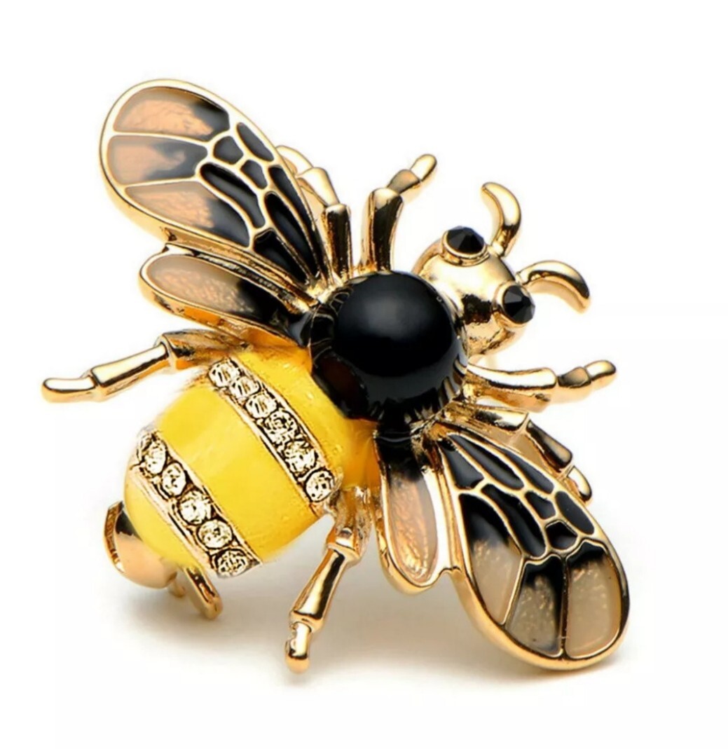 SMALL CUTE HONEY BEE INSECT BUG LAPEL BROOCH PIN~VINTAGE STYLE~RHINESTONE ENAMEL