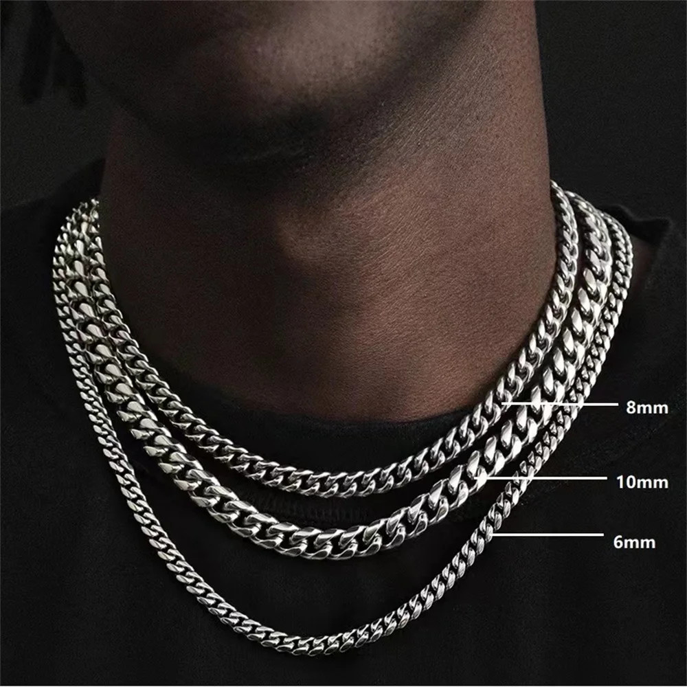 Men Simple Stainless Steel Cuban Chain Necklace Hip Hop Street Jewelry For Women