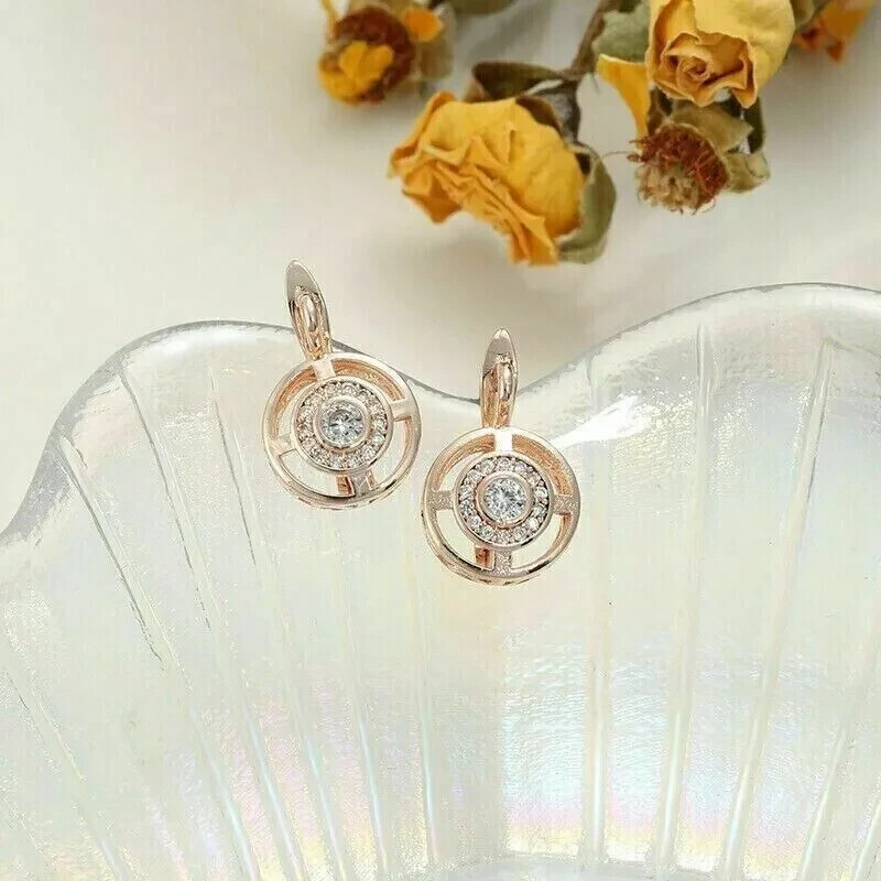 Art Deco Style Round Lab Created Diamond Wedding 14Ct Rose Gold Finish Earrings