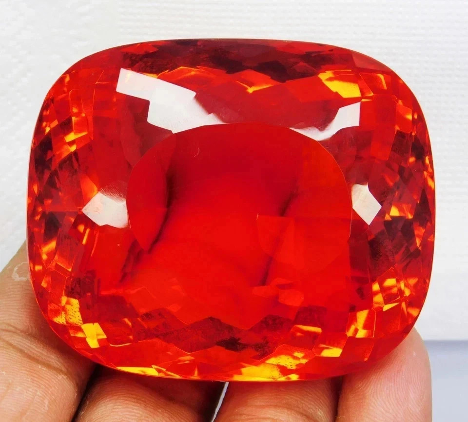 249.50 Carat Flawless Fire Opal Red Orange Cushion Cut Certified Loose Gemstone