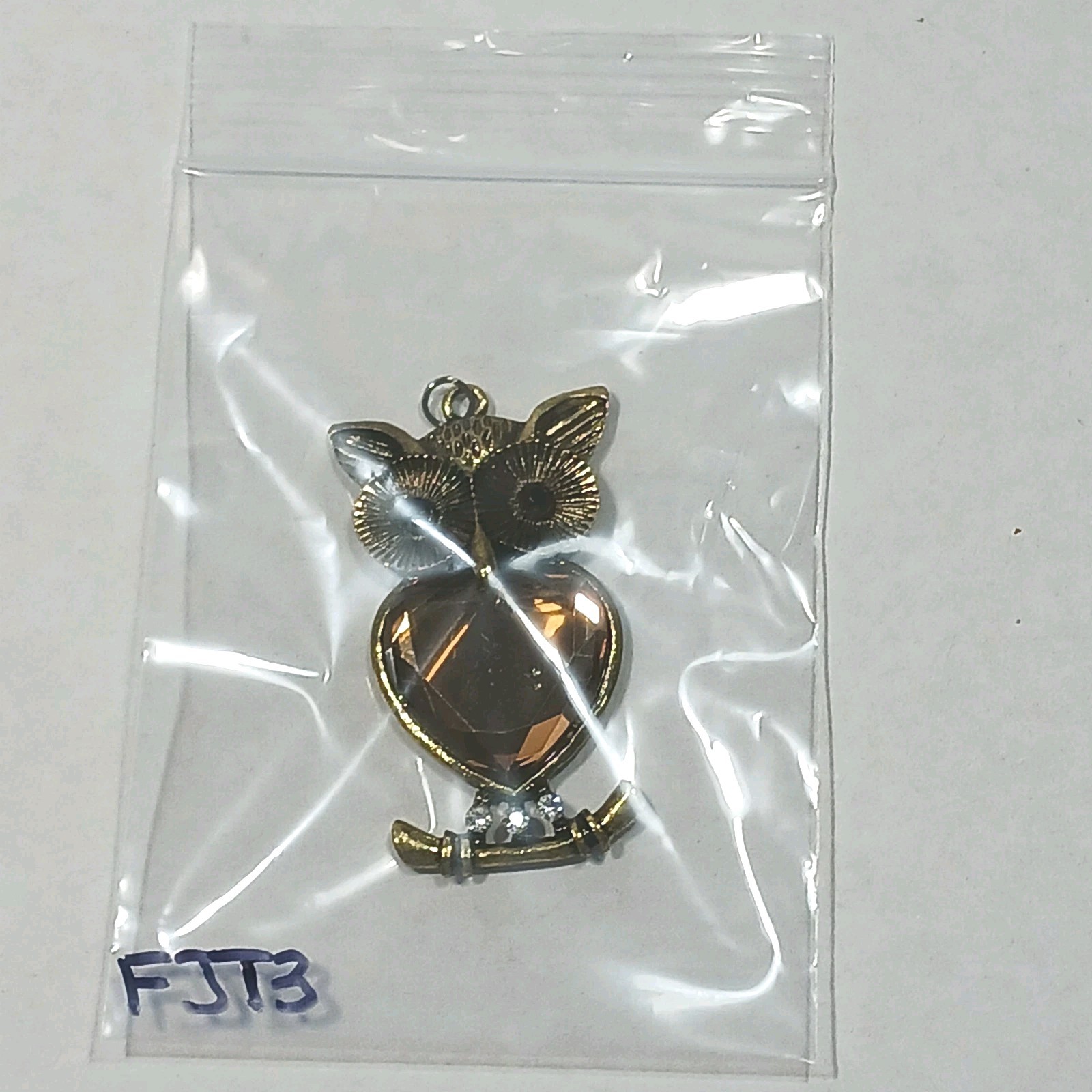 Owl Pendant Large Eyed Heart Shape Foil Back Glass Rhinestone Belly VTG Jewelry
