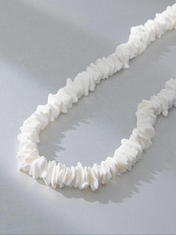 White Puka Shell Necklace – Hawaiian Style Clam Chip Surfer Necklace 16 in-19 In