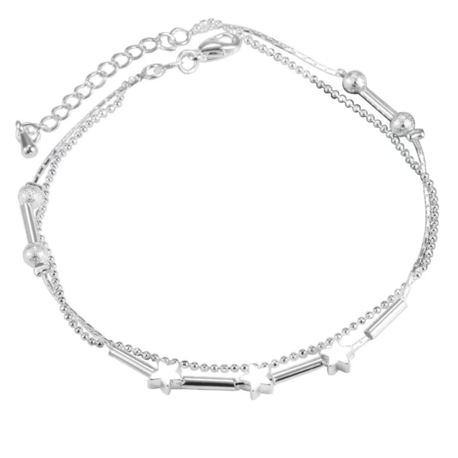 925 Silver Plated Women’s Star Chain Bead Elegant Anklet Ankle Bracelet B80