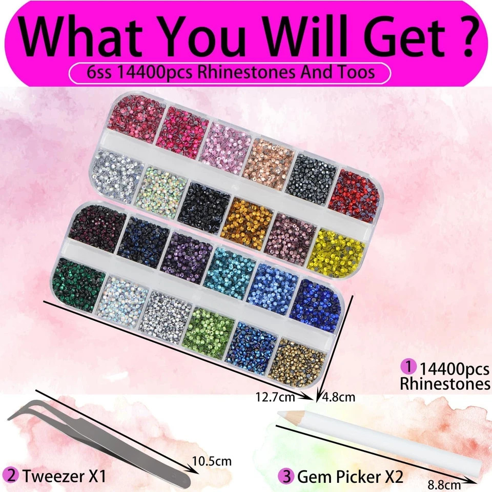 Glass Hotfix Rhinestones Bulk SS6 14400Pcs 24 Colors Hotfix Crystal Flatback Rhi