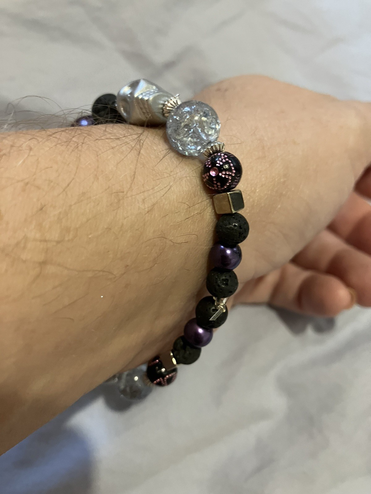 Skull and Lava Beads Bracelet for Essential Oils and Aromatherapy or Halloween