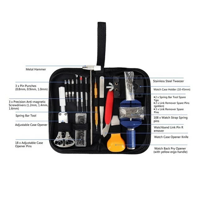 147 Pcs Watch Repair Kit Watchmaker Back Case Remover Opener Link Pin Spring Bar