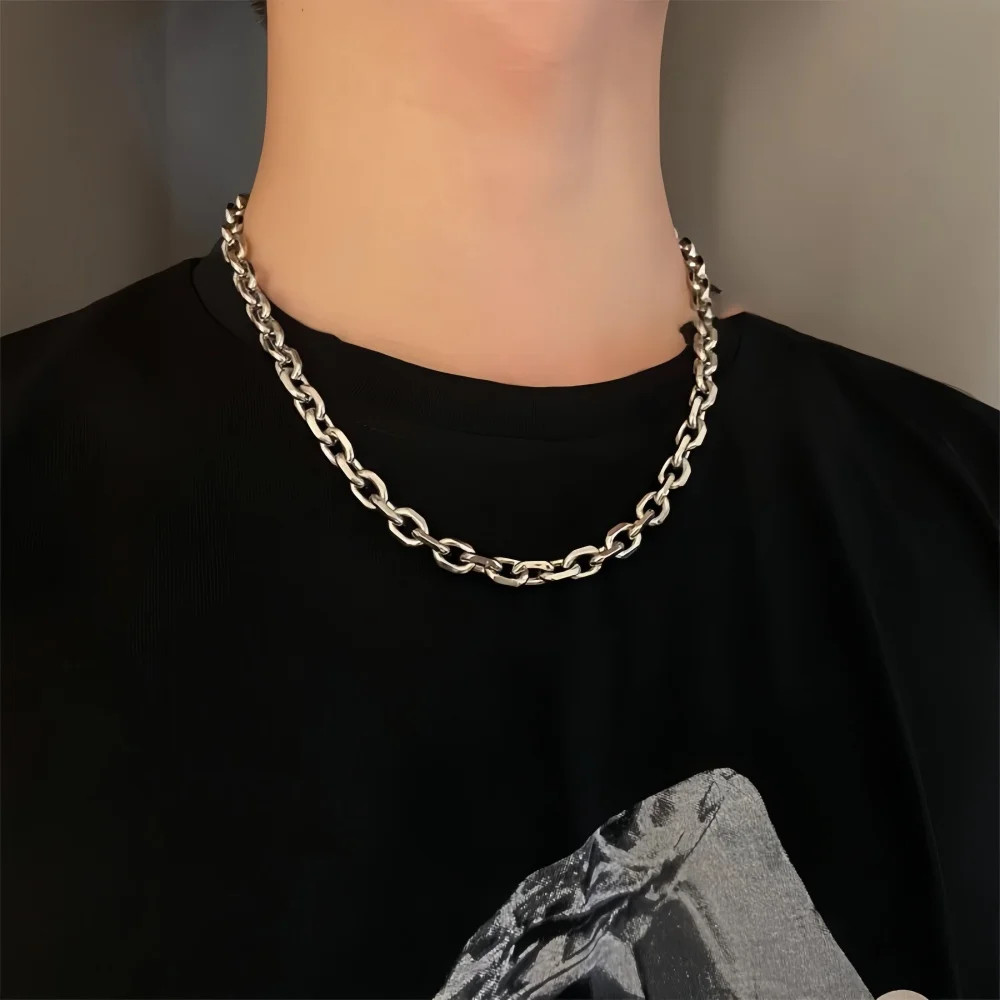 Men Retro Silver Color Stainless Steel Necklace Hip Hop Thick O Chain Jewelry Ro