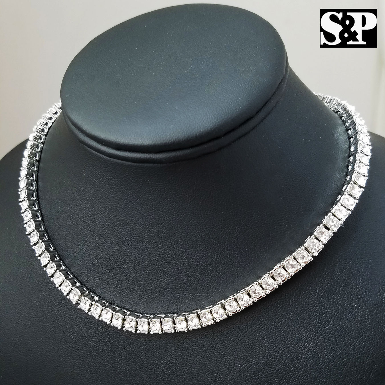 Hip Hop Silver Plated Alloy 16″ 18″ 20″ 1 ROW Simulated Diamond Chain Necklace