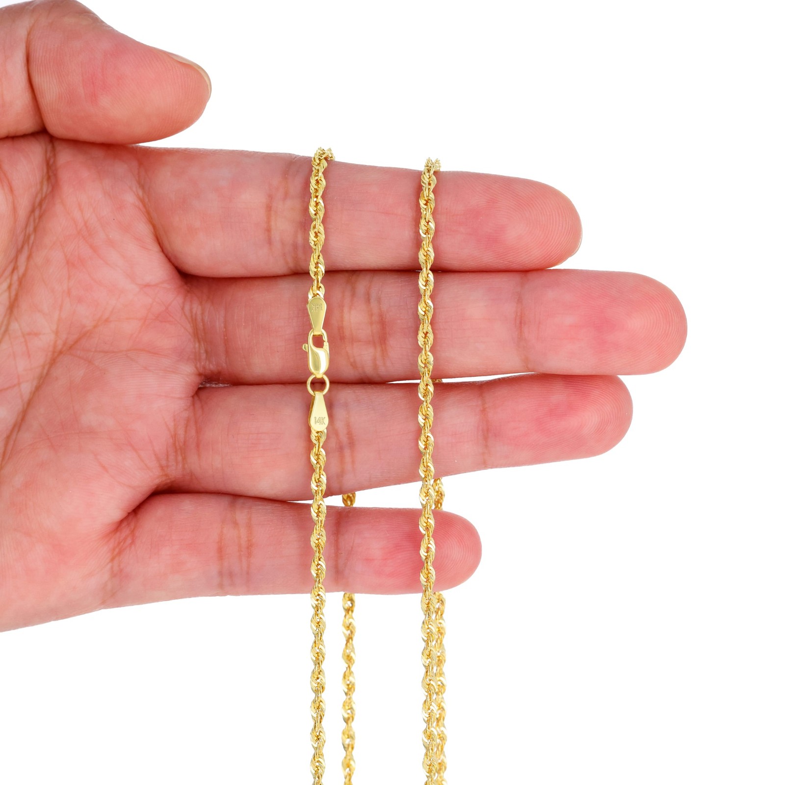 14K Yellow Gold 1mm-4mm Laser Diamond Cut Rope Chain Necklace Men Women 16″- 30″