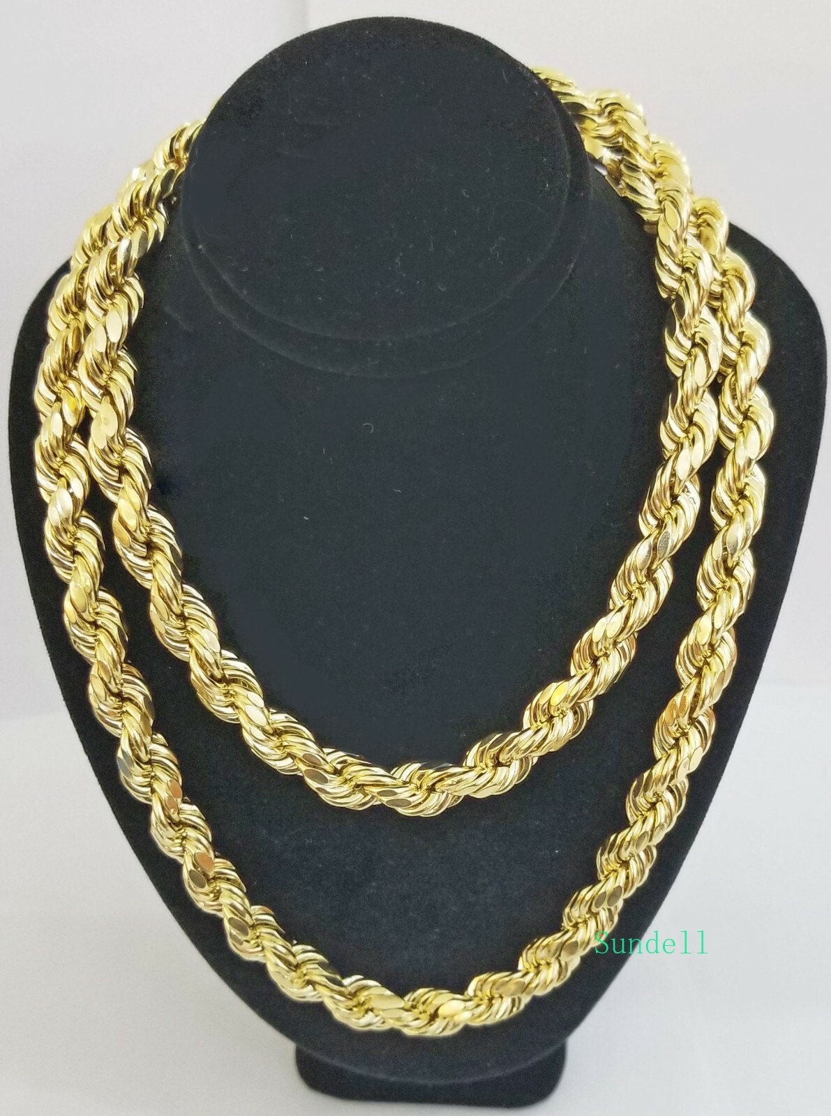 10k REAL Yellow Gold Rope Chain necklace 10mm 22″ Men thick diamond cut