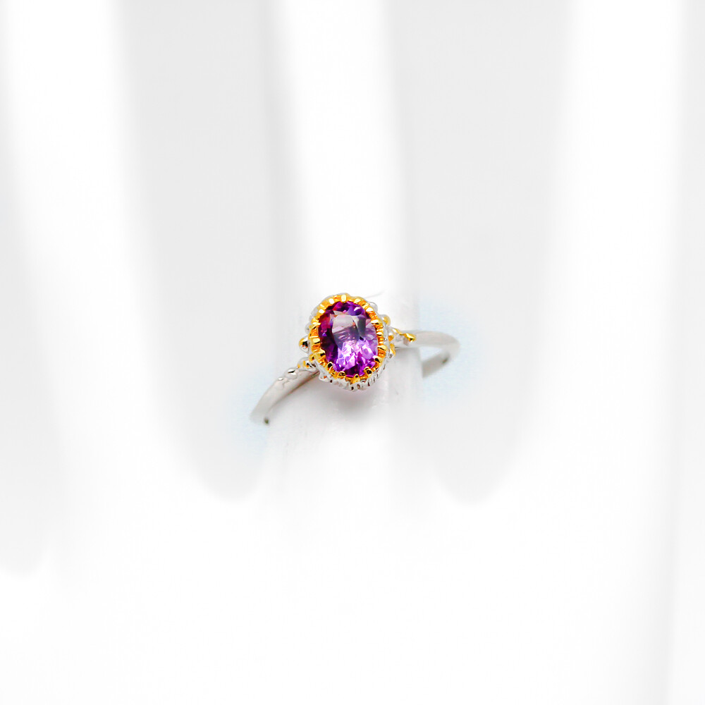 Not Enhanced Natural 6×4 Amethyst Ring Silver 925 Sterling /RVS28