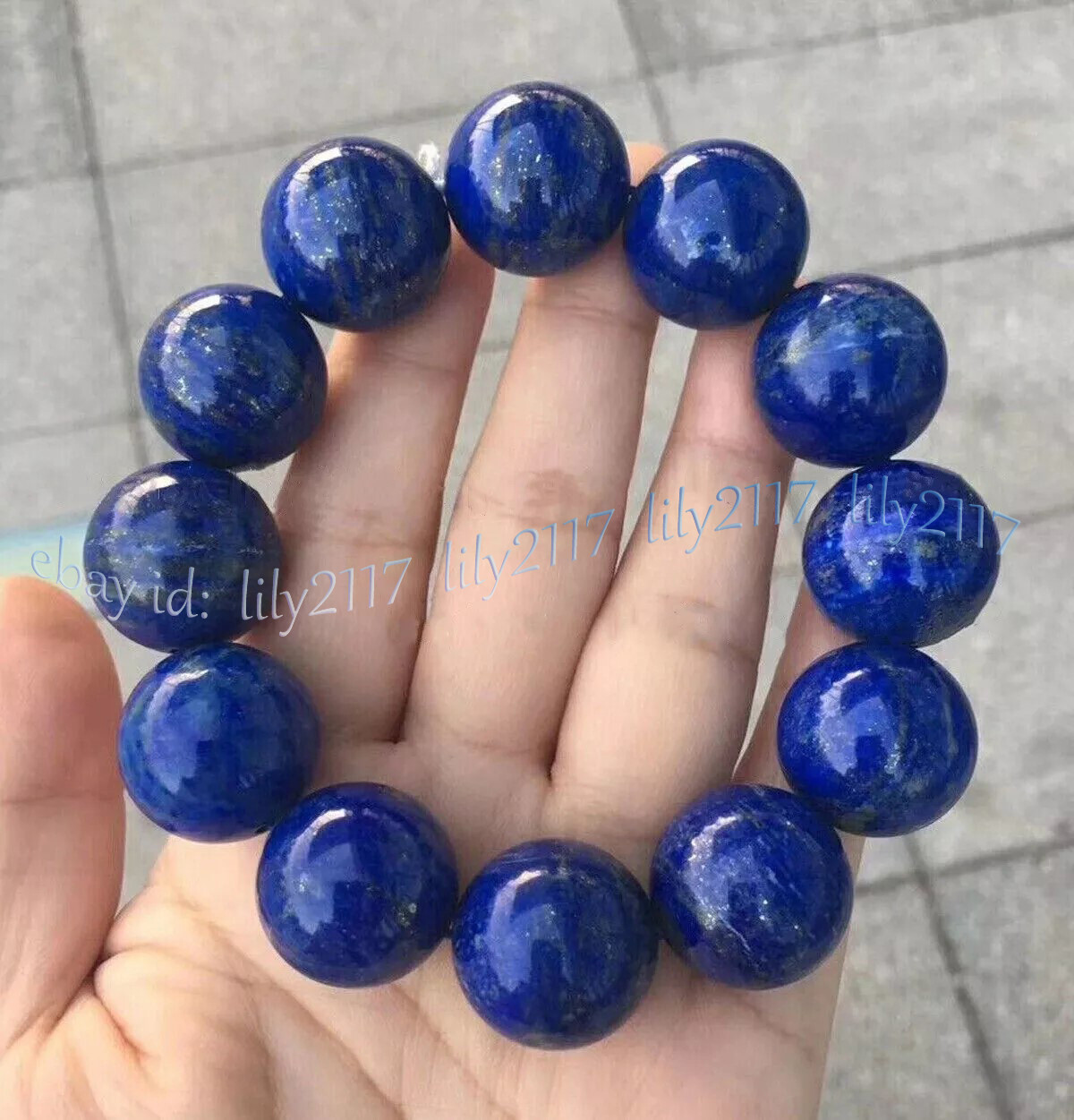 Huge 20mm Natural Blue Lapis Lazuli Gemstone Round Beads Elastic Bracelets 7.5”