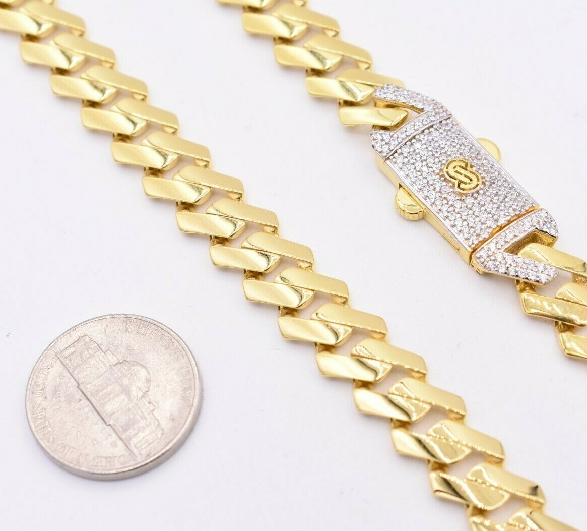 10mm Edge Miami Cuban Link Monaco Chain Necklace Box Lock Real 10K Yellow Gold