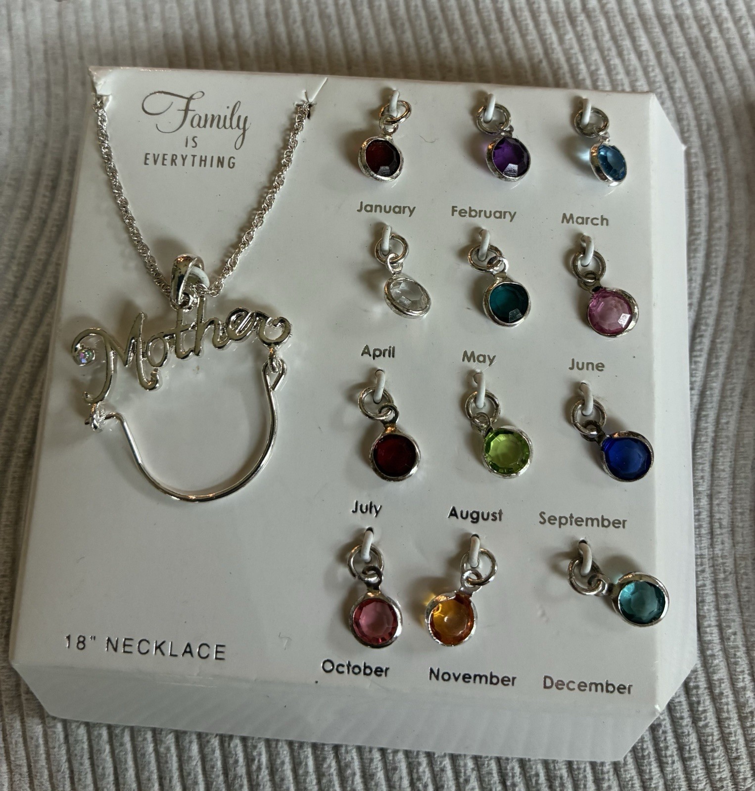 Family Is Everything Mom Mother Necklace With Monthly Stones Silver Tone D28