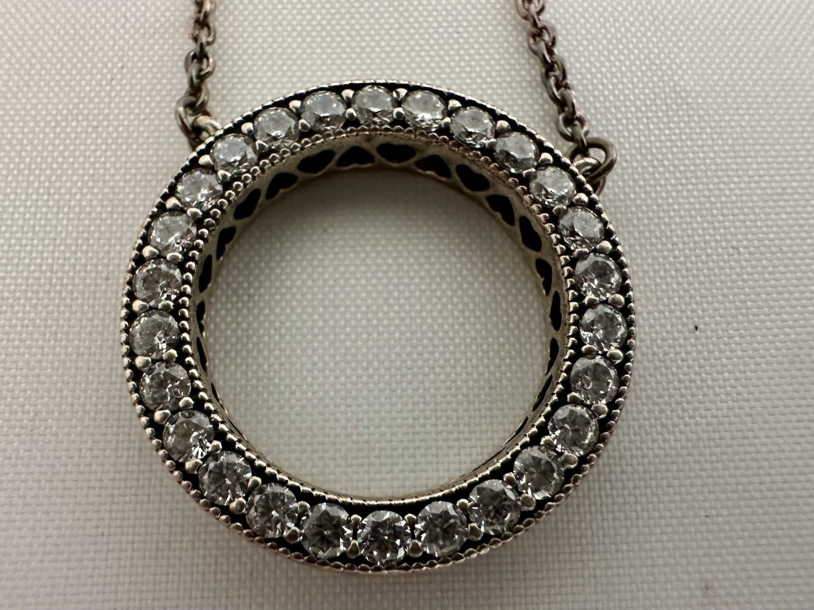 Pandora S925 ALE Sterling Silver Signature Circle CZ Necklace 17.5”
