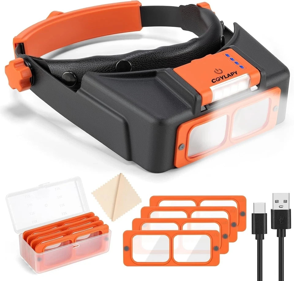 Headband Magnifier with Light, Jewelers Magnifying Glass Loupe Visor NEW 2026