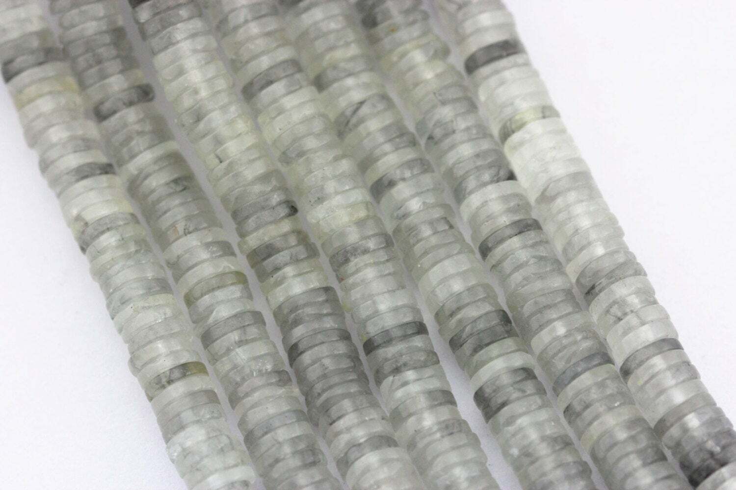 Cloudy Gray Quartz Heishi Discs Beads 5×1.5mm 6×1.5mm 7×1.5mm 15.5″ Strand