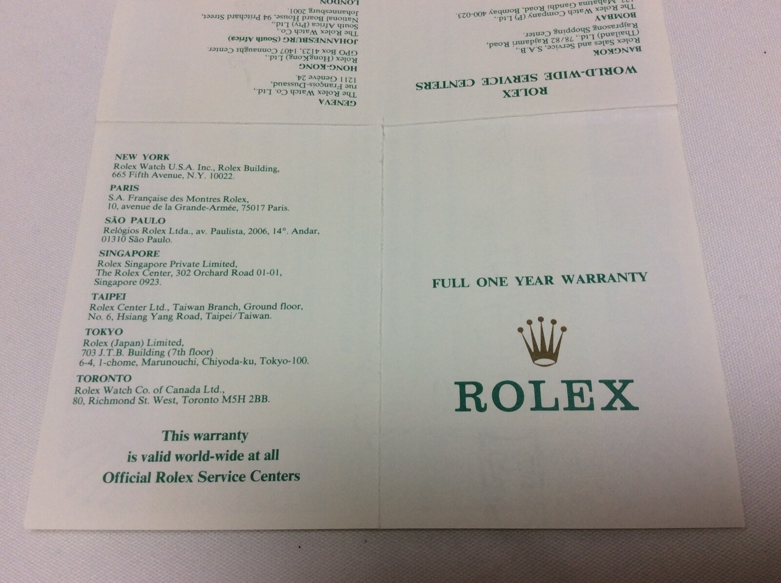 ROLEX FULL ONE YEAR WARRANTY 568.06.40.3.88 / Accessories for Collectors