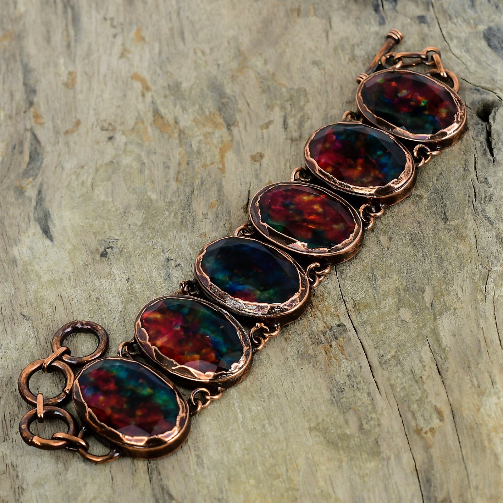 Ammolite Jewelry Copper Sister Gift Electroformed Chain Adjustable Bracelet 9.0″