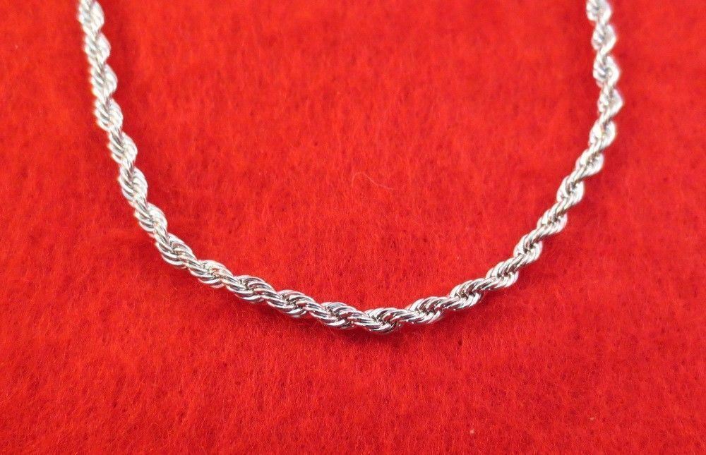 16 INCH TO 30 INCH 14KT WHITE GOLD PLATED 3MM ROPE CHAIN NECKLACE