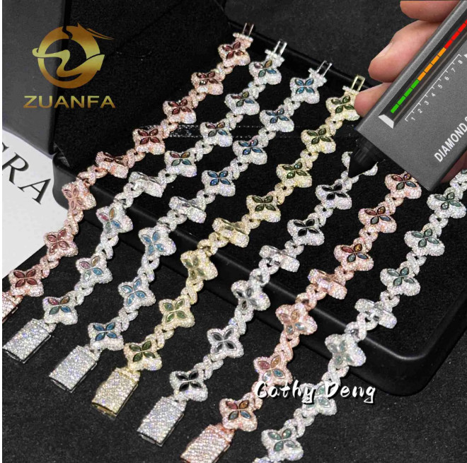 Hip Hop Flower Cuban Vvs Moissanite Iced Out Bracelets