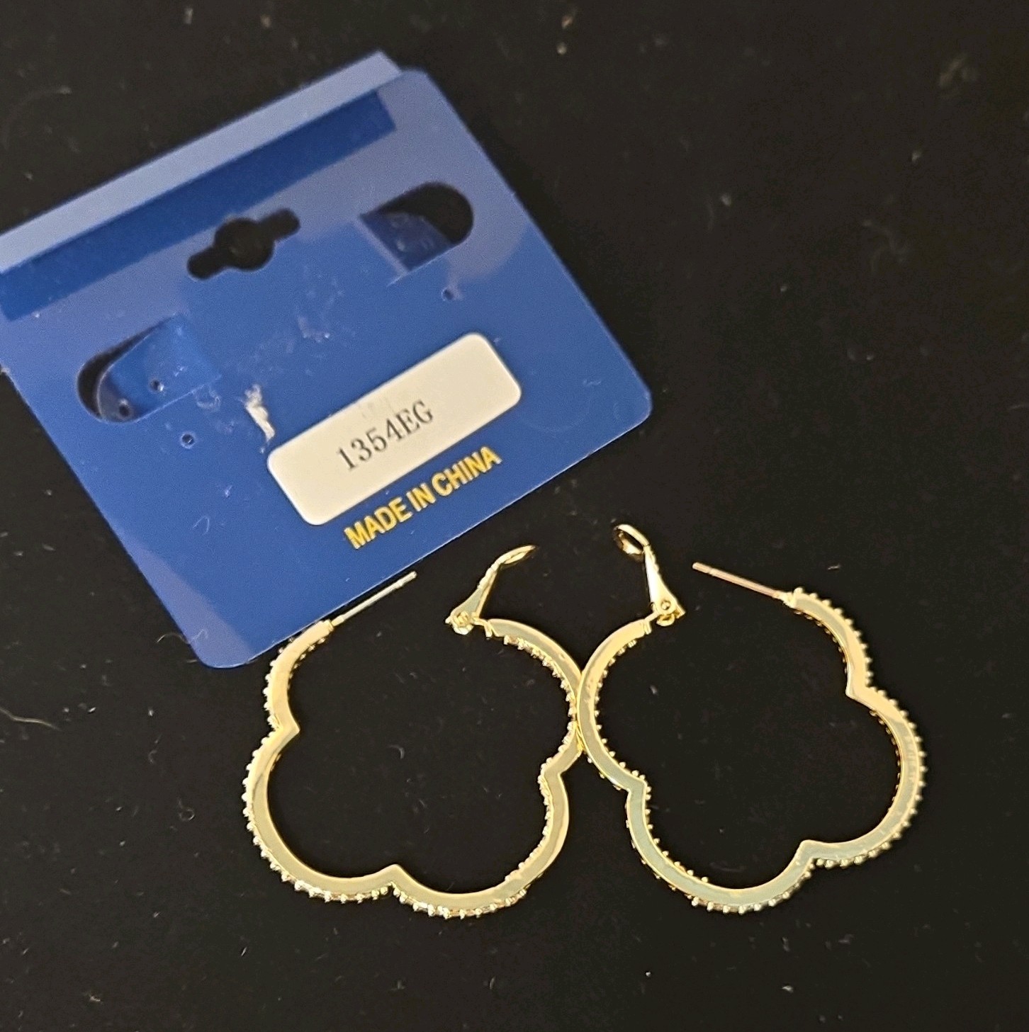 14K Gold Plated Clear CZ Pavé Clover Hoop Earrings Leverback Closure