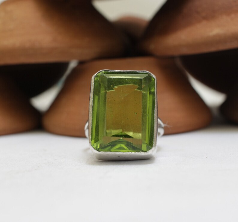 Peridot Ring 925 Sterling Silver Band& Statement Ring Handmade Ring All size