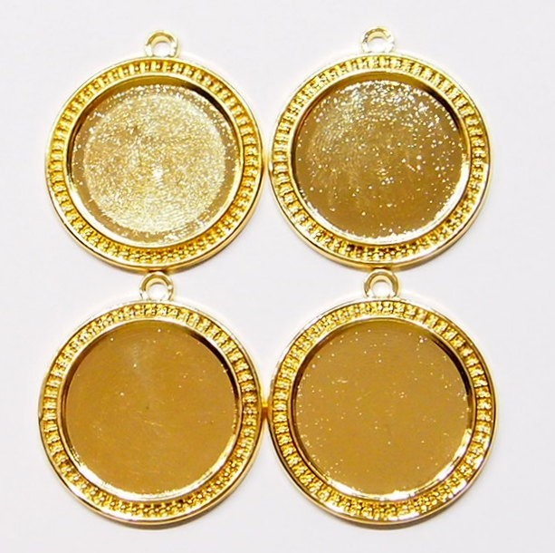 4 of 30mm Round Shiny Gold Victorian Art Deco Beaded Pendant Settings 44x38mm