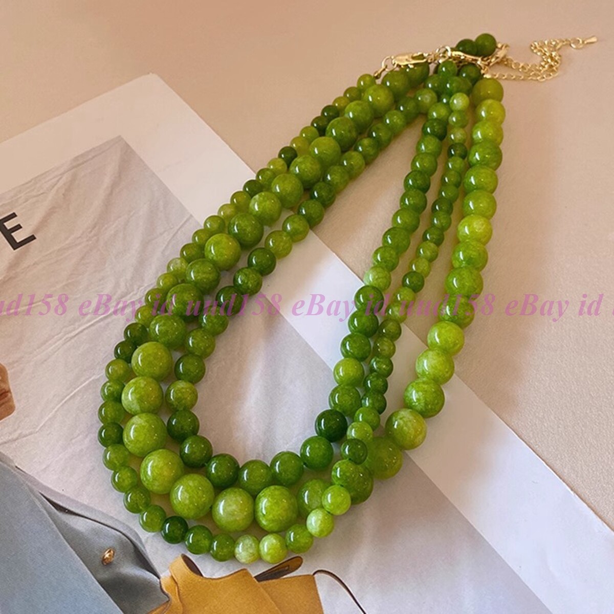 Green Jade Choker Delicate Stone Beads Necklace Crystal Dainty Healing Choker