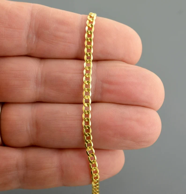 10K Yellow Gold Cuban Link Bracelet Real Gold Chain 3.5mm 7in 8in
