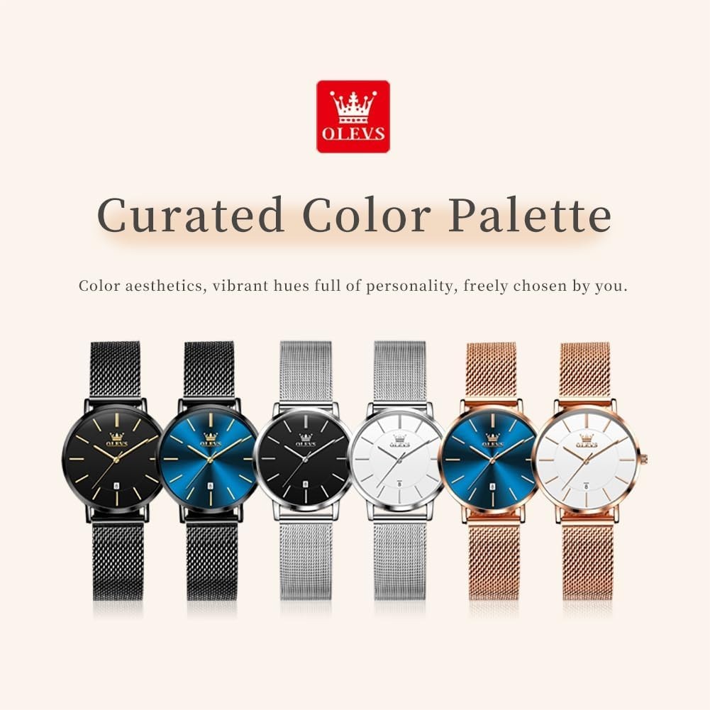 Ultra-Thin Silver Ladies Watch – Stylish Waterproof Mesh Strap with Date Display